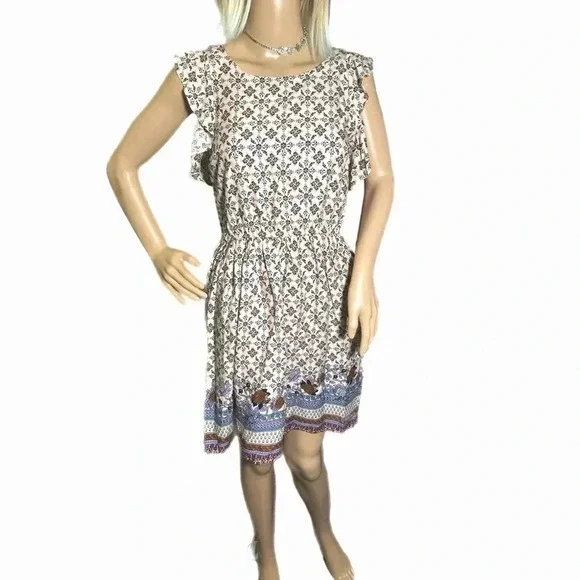 NWT Xhilaration Floral A Line Ruffle Dress Short Flutter Sleeve Cross Tie Back - Picture 2 of 13